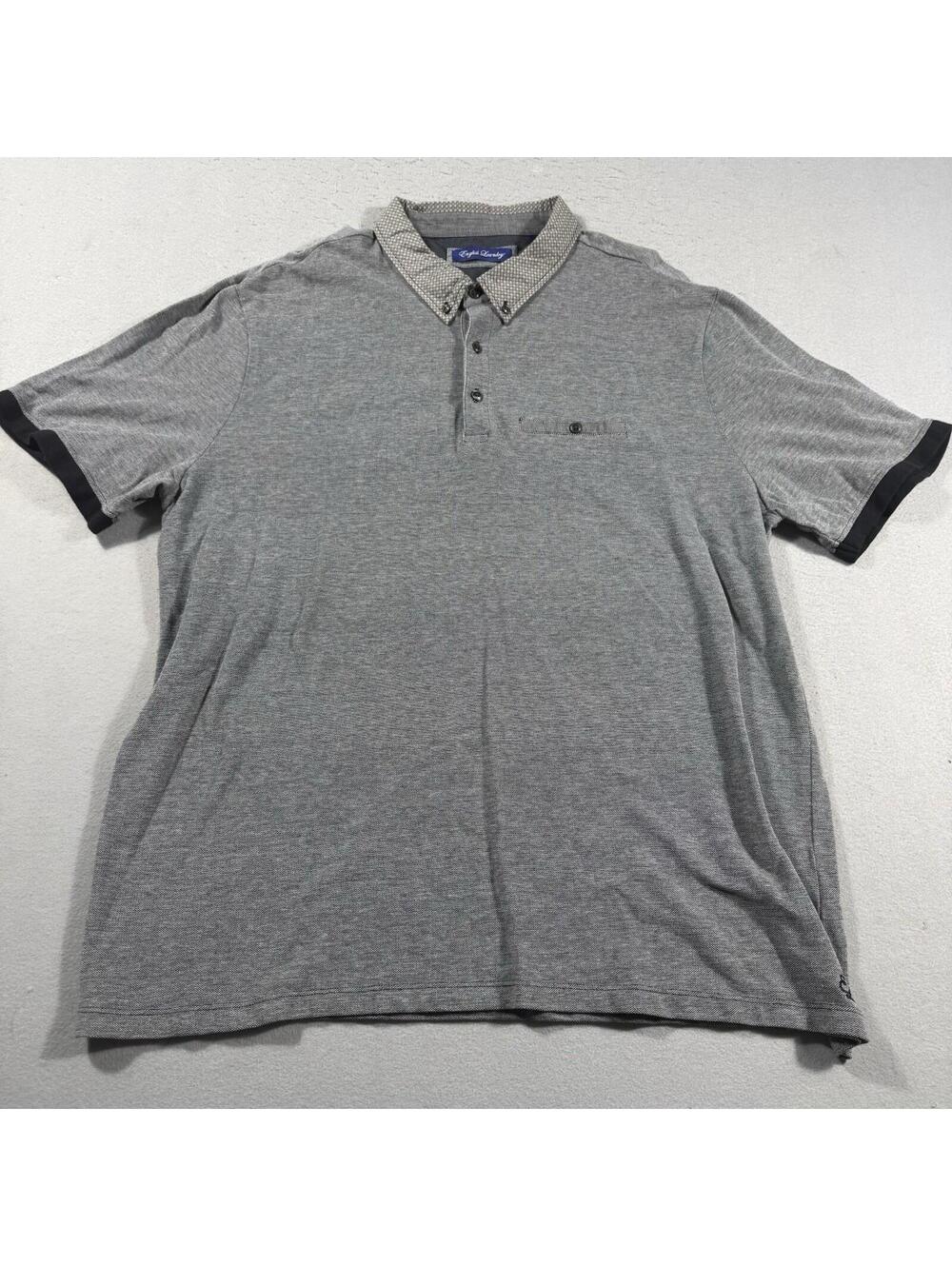 English Laundry Polo Shirt Men’s 2XL Gray Geometric Collar Cotton‎ Casual